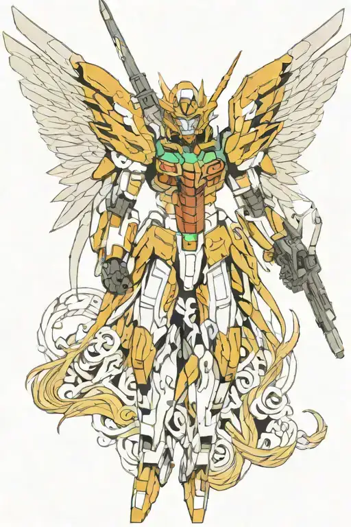 Gundam 00 sketch between angel wings tattoo design idea