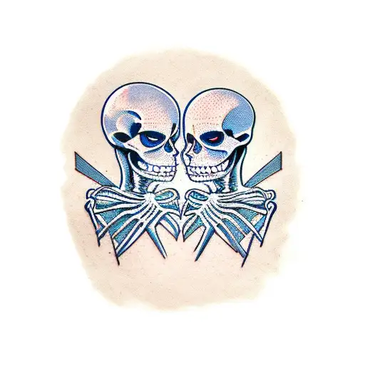 Two skeletons pointing at each other like the Spider-Man pointing meme tattoo design idea