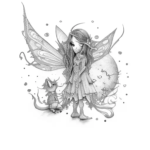 wizzard and fairy as father and daughter  tattoo design idea