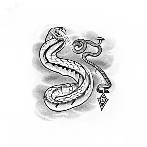 Snake pierced by dagger and write words NASE next to it tattoo design idea