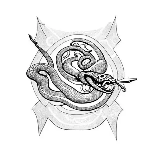 Snake pierced by dagger and write words NASE next to it tattoo design idea