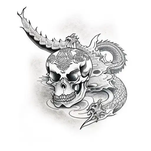 epic dragon and skull upper arm tattoo tattoo design idea