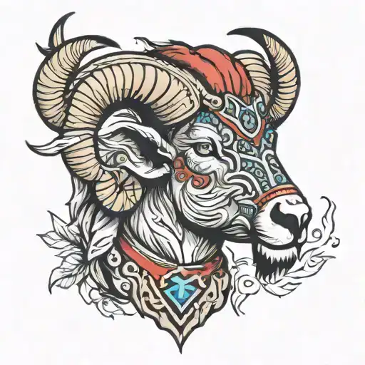 Ram Bison Spartan sleeve tattoo design idea