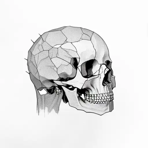 a man  stabbed through the head half withering away and the other half of his face is a skull  tattoo design idea