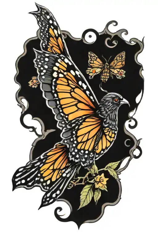 Monarch butterfly crow tattoo design idea