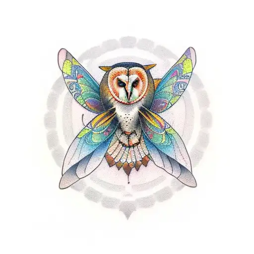 barn owl deer badger fox forest dragonfly  tattoo design idea