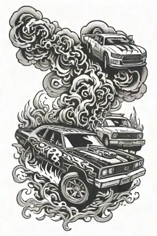 smoke and nascar driving tattoo design idea