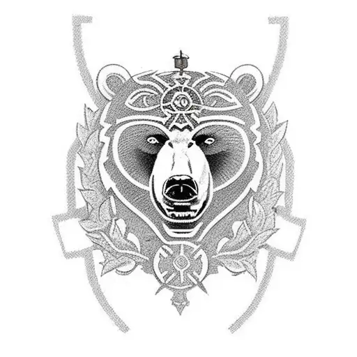 Bear with a Shield shaped like the Ukrainian coat of arms tattoo design idea