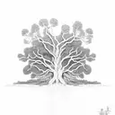 "A stylized fig tree surrounded by symbols of adversity (barren land, withered plants), with the text Hb 3.17-19  tattoo design idea