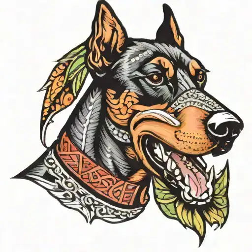 Doberman head and collar patchwork  tattoo design idea