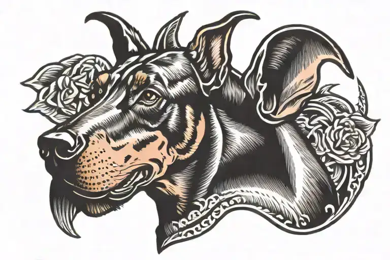 Doberman dog head tattoo design idea