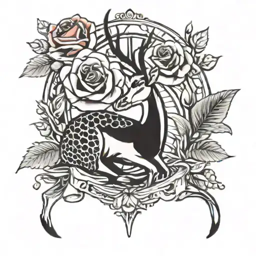 gazelle and rose tattoo design idea