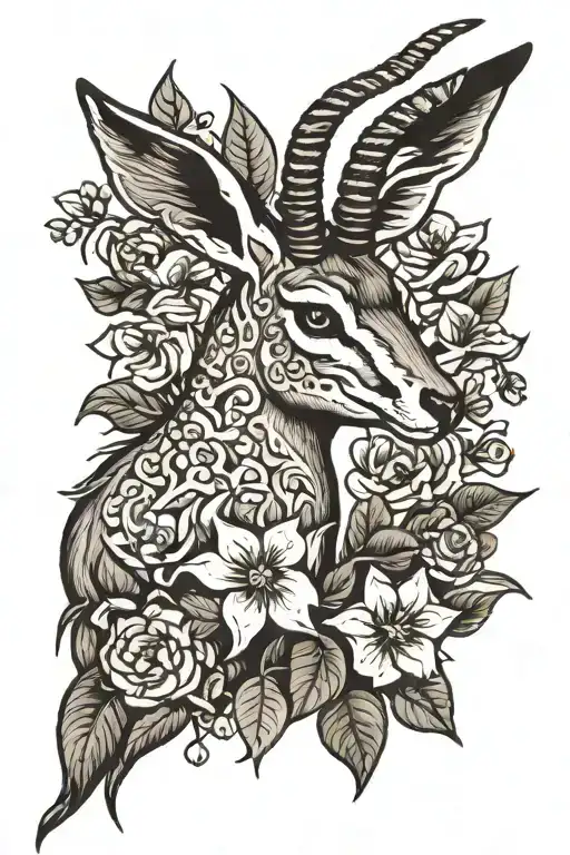 gazelle and flovers tattoo design idea