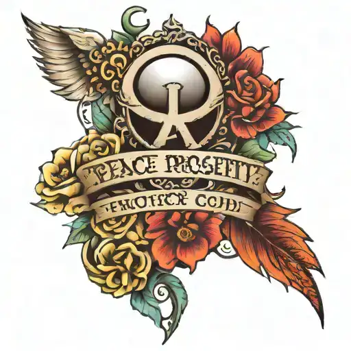  the words 'peace,prosperity,protect,god' tattoo design idea