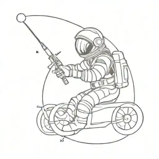 astronaut driving a car through space tattoo design idea