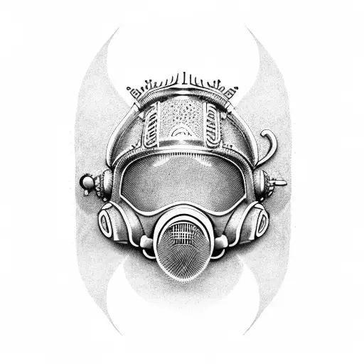 Design a dotwork tattoo of a bio mechanical firefighter helmet tattoo design idea