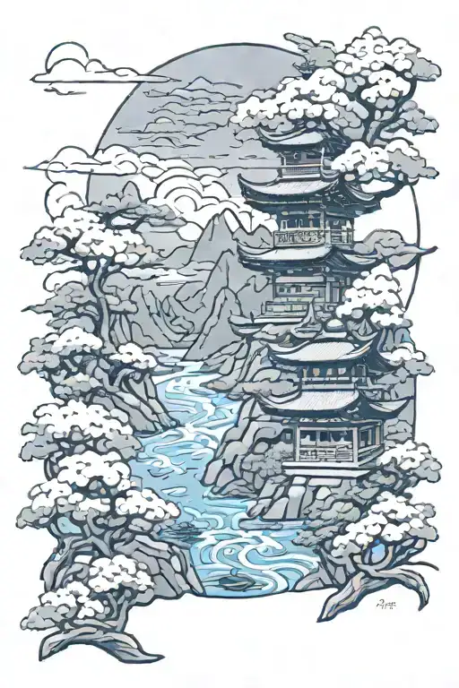 Japanese scenery tattoo design idea