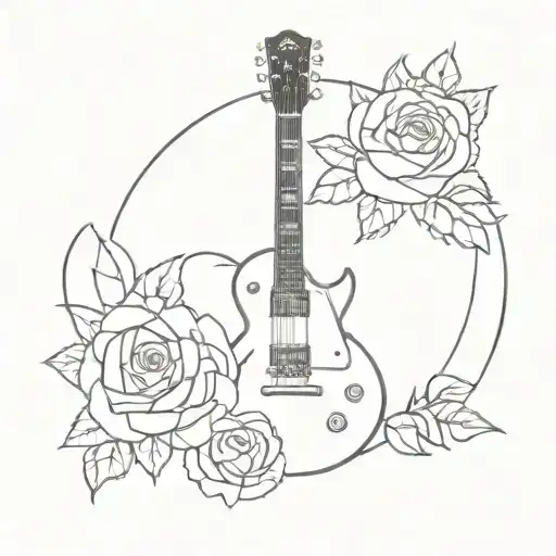 Gibson les paul guitar surrounded with roses  tattoo design idea
