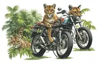 A thrilling motorcycle ride through a jungle filled with cougars tattoo design idea