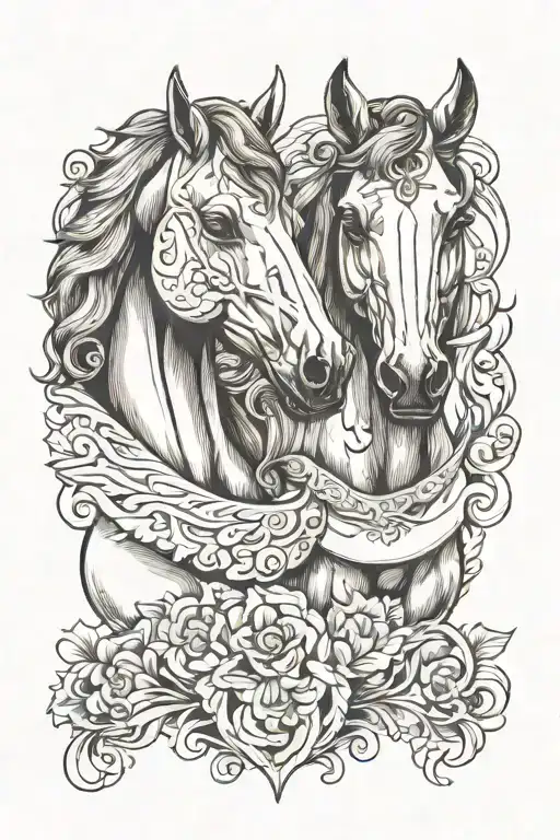 2 horses standing face to face   tattoo design idea