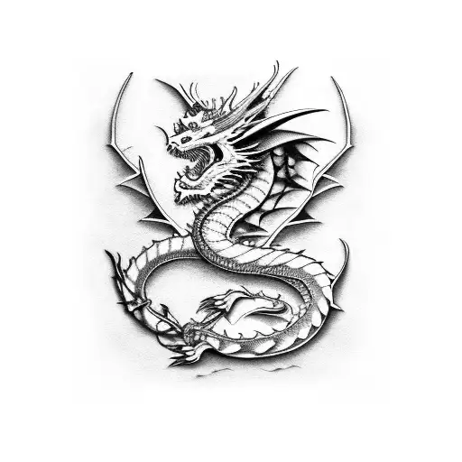 Dragon japones delgado en las costillas horizontal   tattoo design idea