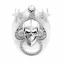 skull and snake and dagger  tattoo design idea