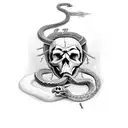 skull and snake and dagger  tattoo design idea