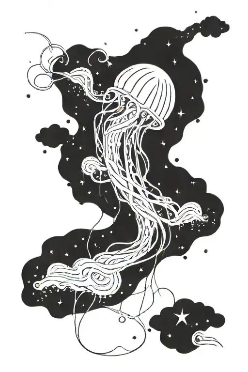 jellyfish with the milky way in it tattoo design idea