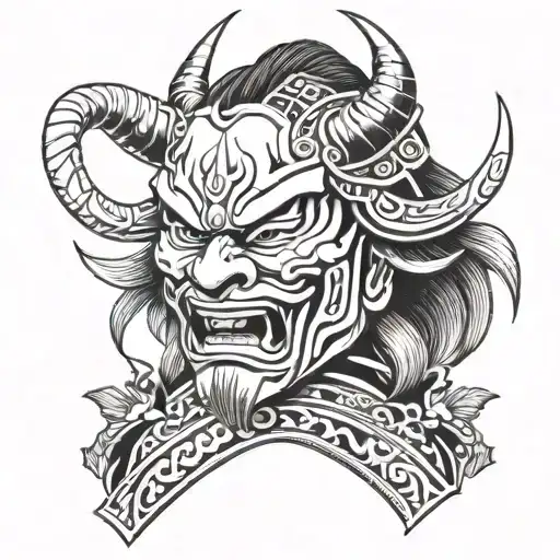 jaoanese devil samurai face tattoo design idea