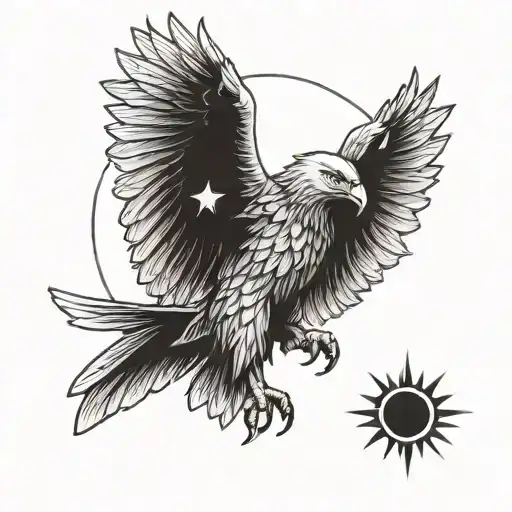An intense eagle with solar panels as wings tattoo design idea