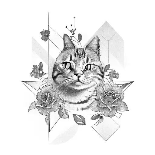 floral, cat, geometric, grunge tattoo design idea