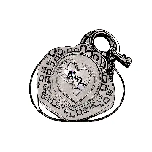 A dotwork tattoo of a heart-shaped lock and key symbolizing the mechanic's love for his first born child and baby boy, with the number 24 subtly incorporated in the design tattoo design idea