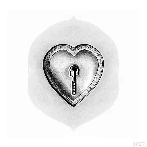 A dotwork tattoo of a heart-shaped lock and key symbolizing the mechanic's love for his first born child and baby boy, with the number 24 subtly incorporated in the design tattoo design idea