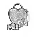 A dotwork tattoo of a heart-shaped lock and key symbolizing the mechanic's love for his first born child and baby boy, with the number 24 subtly incorporated in the design tattoo design idea