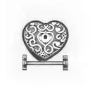 A dotwork tattoo of a heart-shaped lock and key symbolizing the mechanic's love for his first born child and baby boy, with the number 24 subtly incorporated in the design tattoo design idea