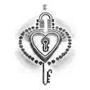 A dotwork tattoo of a heart-shaped lock and key symbolizing the mechanic's love for his first born child and baby boy, with the number 24 subtly incorporated in the design tattoo design idea