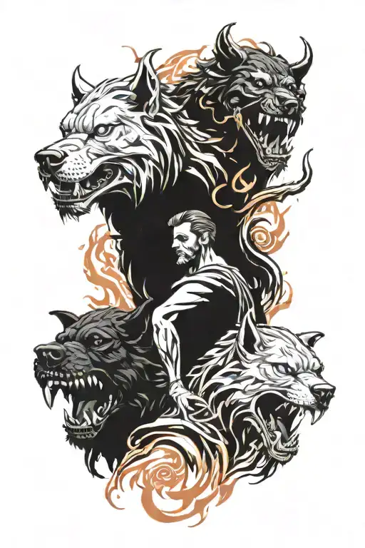 hades and cerberus + hell tattoo design idea