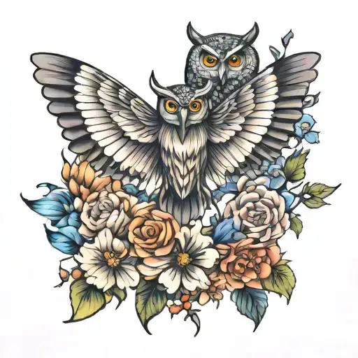 owl flying butterfly elephant surrounded tattoo design idea