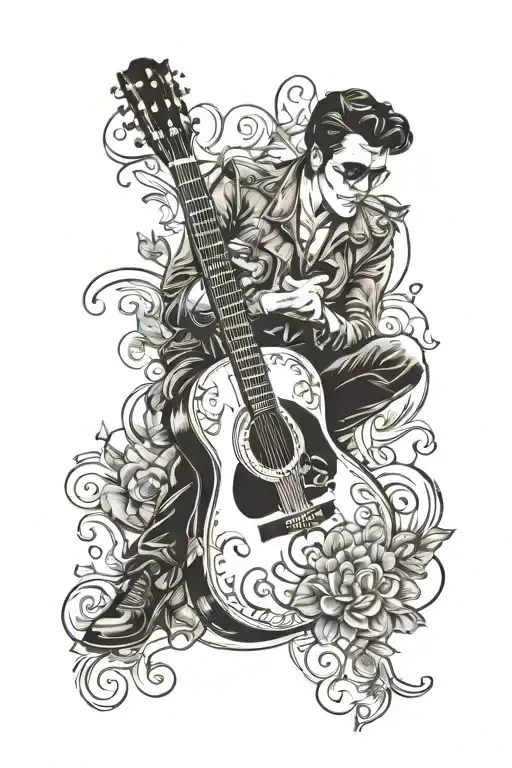 acoustic guitar tattoo Elvis inspired and incorporate a Penny coin tattoo design idea