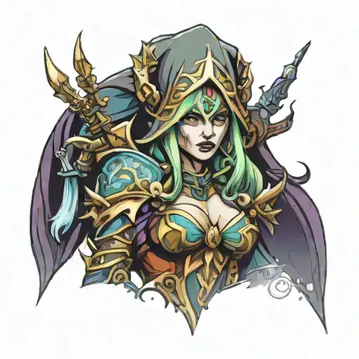 Sylvanas Windrunner colored wow tattoo design idea