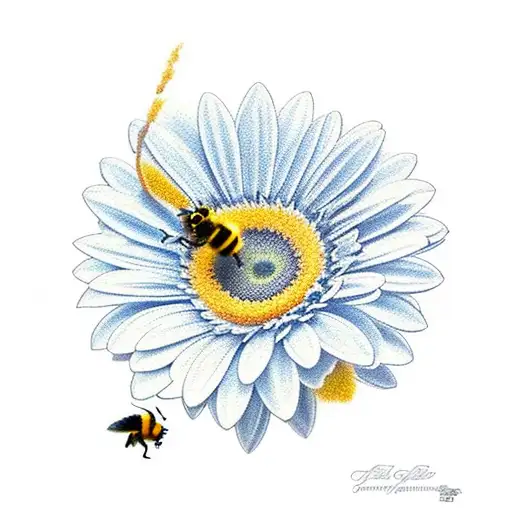 cute Bumblebee in gerbera and forgetmenotflowers tattoo design idea