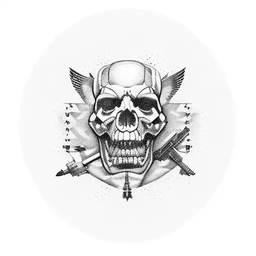 military operarator and Zach Bryan inspired black and white tattoo tattoo design idea
