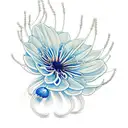 A typewriter with Blue spider Lily and baby’s breath growing out of it tattoo design idea