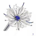 A typewriter with Blue spider Lily and baby’s breath growing out of it tattoo design idea