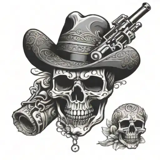 skull mariachi with guns money drugs tattoo design idea