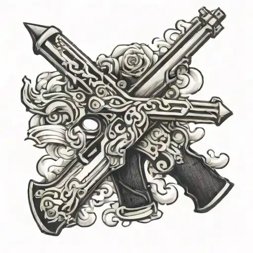 cross pistols crossing each other tattoo design idea