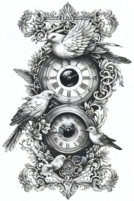 eye clock dove bird cross   tattoo design idea