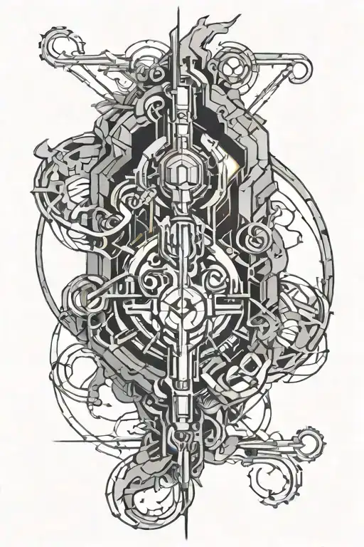 cyber sigilism arm tattoo design idea