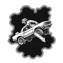 A 1967 mustang roaring down a baseball diamond tattoo design idea