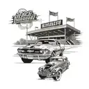 throwback baseball stadium with a 1967 mustang parked outside tattoo design idea